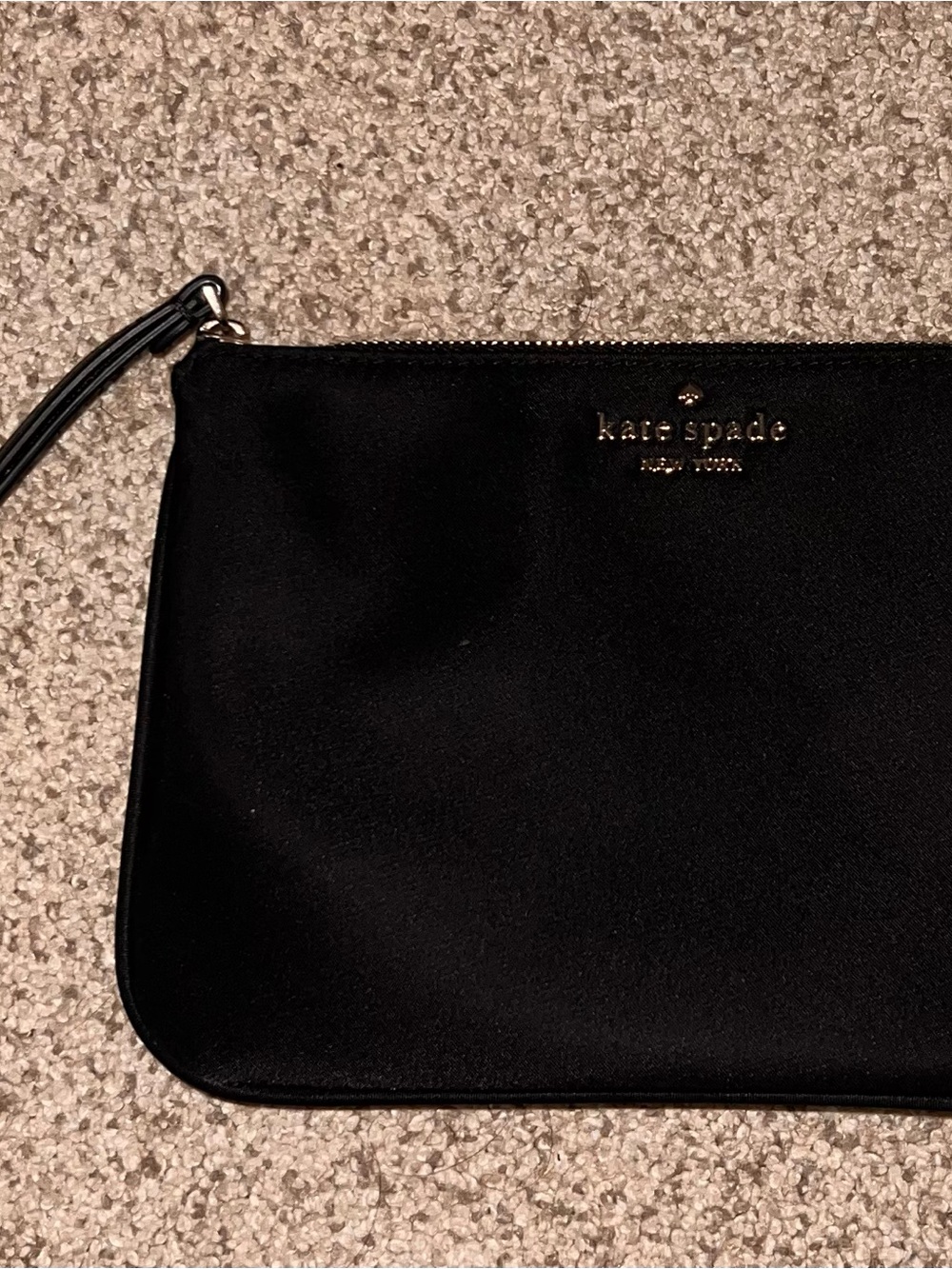 kate spade Black Satin Wristlet with Gold Logo